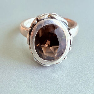 Silpada Classic 3 CT Smokey Quartz Sterling Silver 925 Filigree Retired Ring